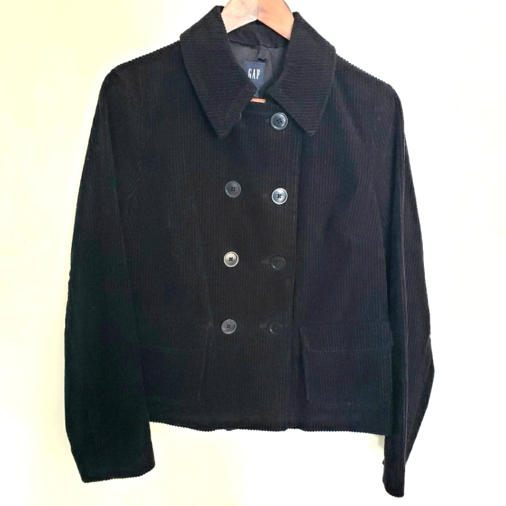 Vintage Gap Blazer Jacket Corduroy Double Breasted Lined Black Womens Medium Y2K